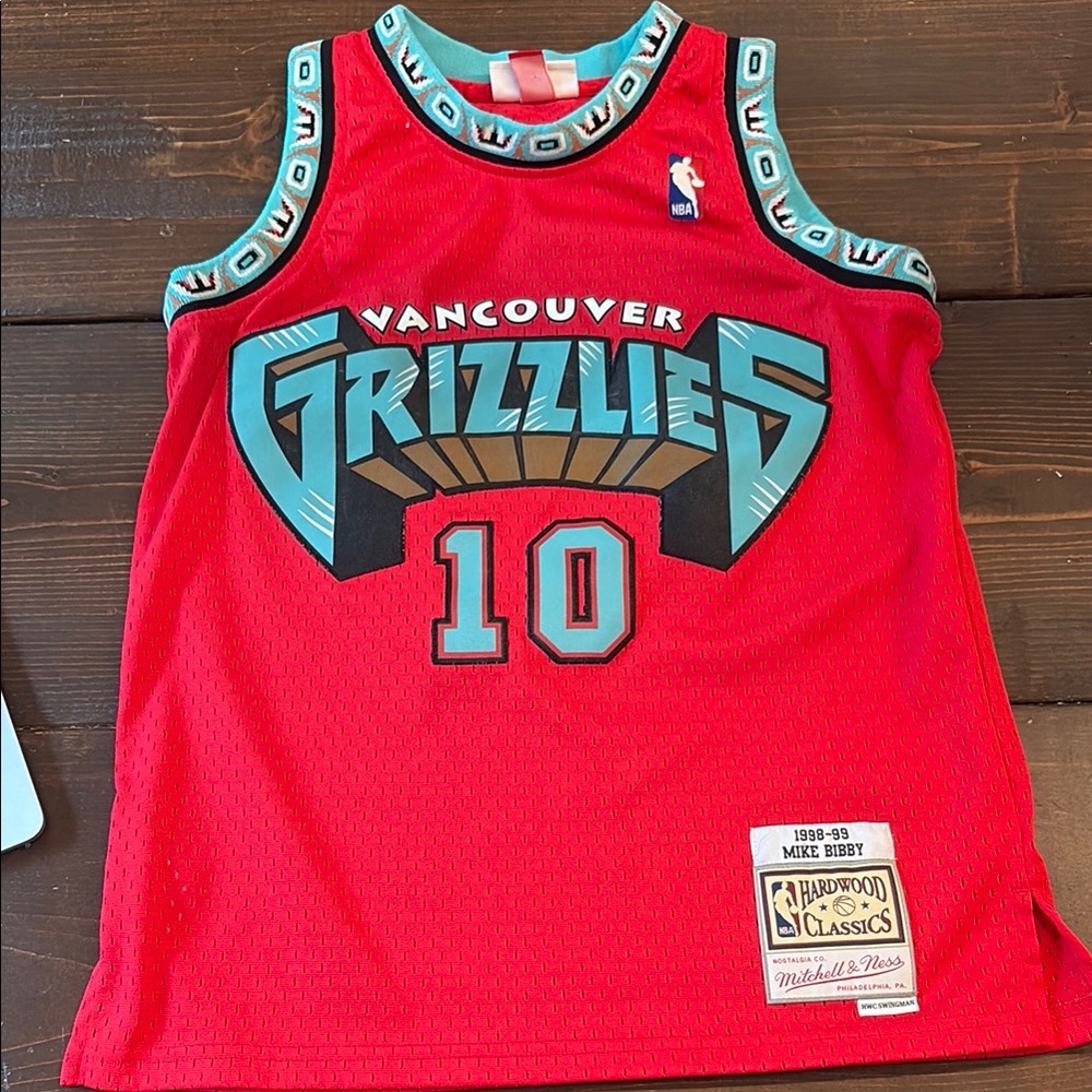Mitchell & Ness Vancouver Grizzlies Red and Teal Jersey Mike Bibby